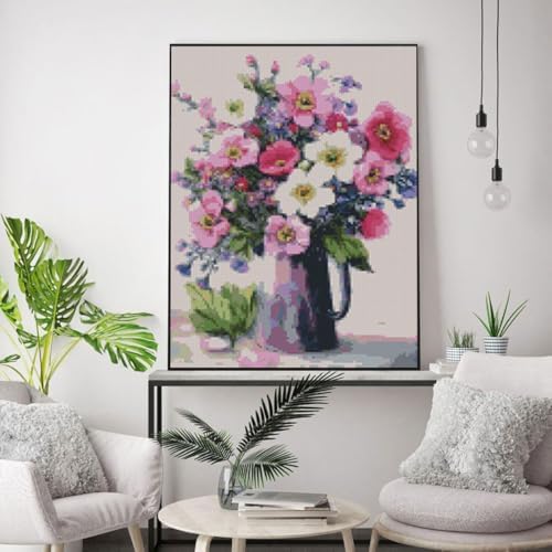 Flowers Stamped Cross Stitch Kits Flowers Cross Stitch Patterns,Dimensions Cross Stitch Kits Embroidery Kit Arts and Crafts for Beginners 15.7x11.8 inch - Image 6