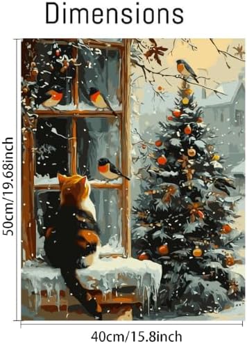 Canrichshop Cat Paint by Numbers Kit for Adults,Winter Painting by Numbers,DIY Acrylic Paint Beginners Without Frame,Christmas Paint by Number Canvas for Decor 16x20inch - Image 5