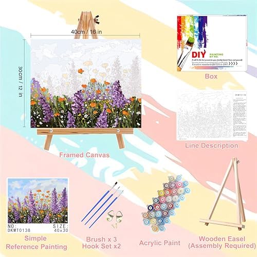 Flower Paint by Numbers for Adults with Framed Canvas-with Wooden Easel - Image 2