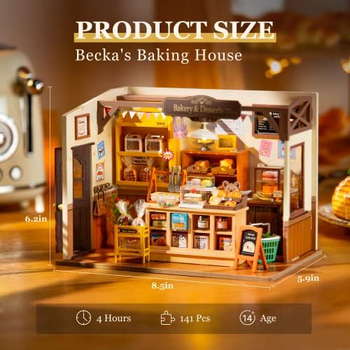 ROBOTIME Miniature House Kit, DIY Mini Dollhouse with LED Light for Adults - Image 4
