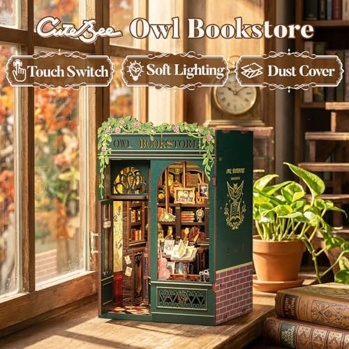 CUTEBEE Book Nook Kit - DIY Miniature House Kit for Adults, Teens and Beginners, Dollhouse Booknook Library Tiny House Bookshelf Decor 3D Wooden Puzzle, Gifts for Family, Friends (Owl Bookstore) - Image 5