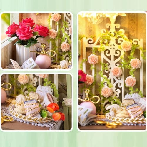 DIY Miniature Dollhouse with LED Lights, Wooden Dollhouse Book Nook Kit for Desktop, Bookshelf Decor, Gifts for Friends, Family (Flower Language Season) - Image 4