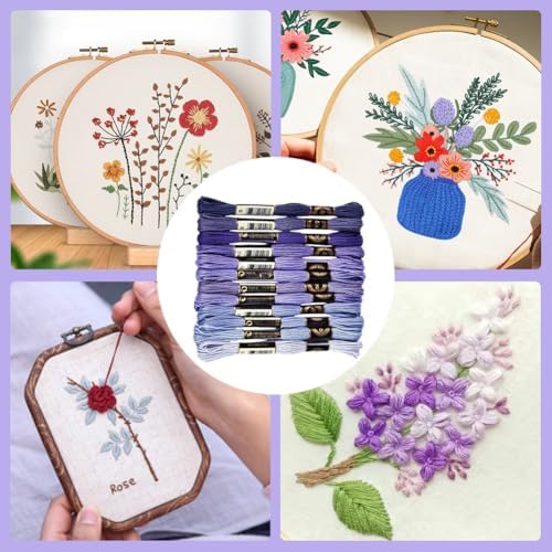 12 Skeins 105 Yards 6 Strands Purple Assorted Friendship Bracelet String Embroidery Thread Yarn Cross Stitch Bulk Variegated Gradient Floss Set for Felt Projects Sewing Making Craft DIY - Image 5