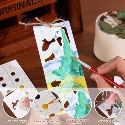 icceemee 10 pcs Bookmarks Oil Painting Themes Watercolor Painting, DIY Coloring Watercolor Art Kits for Gift, Book Corner - Protecting Bookmark Craft Supplies Kits - Image 4