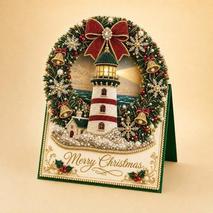 Christmas Diamond Art Greeting Cards Kit for Adults, 6 Pcs DIY Diamond Painting Christmas Cards with Envelopes, 3D Pearl Rhinestone Lighthouse Card Making Craft, Handmade Holiday Gifts - Image 7