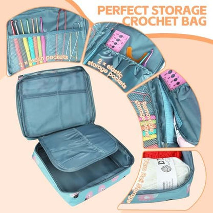 HATINXIA 58pcs Crochet Kit Beginners, Crochet Hook Set with Yarn, Portable Crocheting Kit for Starter, Ergonomic Crochet Needles Tools DIY Knitting Accessories for Experienced Crochet Lovers, Floral - Image 3