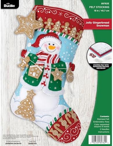 Bucilla Felt Applique 18" Stocking Making Kit, Jolly Gingerbread Snowman, Perfect for DIY Arts and Crafts Projects by Bucilla