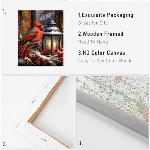 VIGEGU 2 Pack Christmas Paint by Numbers Kit for Adults with Framed,Santa Claus Deer Cardinal Lantern Paint by Number DIY Adult Paint by Number Kits for Wall Decor 9.4x12in - Image 6
