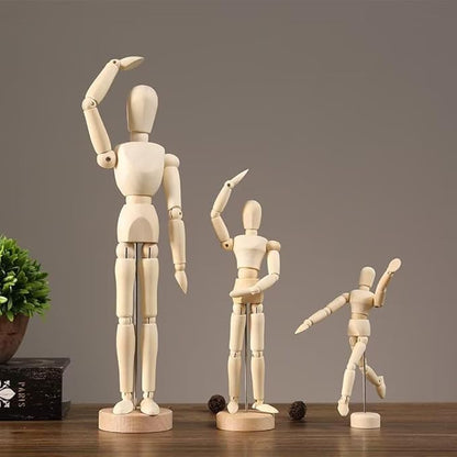 SEEK RARE 12.4 Inch Artists Wooden Manikin Flexible Body Joints Human Figure Puppet Model Wood Male Mannequin Ornament Stand for Home Office Desk Decor Sketching Drawing Painting