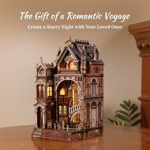 FUNPOLA Venice Night Starlit Book Nook Kit – LED 3D Wood Puzzle with Infinity Mirror – DIY Bookshelf Decor, Miniature Craft Gift for Adults - Image 6