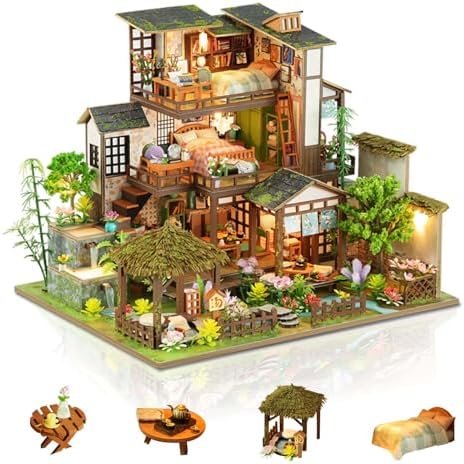 Dollhouse Kit, DIY Miniature House Kit w/LED for Adult, Courtyard by MakingLifeFunforCool