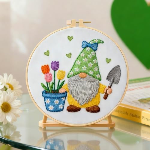 BEUNITONE 4 Set Gardener Gnome Embroidery Kit for Adult Beginners with Hoop - Image 5