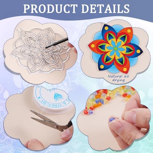 Dunzoom 30 Set Mandala Suncatchers Kits Mandala Flower DIY Suncatchers Craft Kits Make Your Own Paint Ornaments for Art Craft Summer Sun Catchers Party Supplies - Image 3