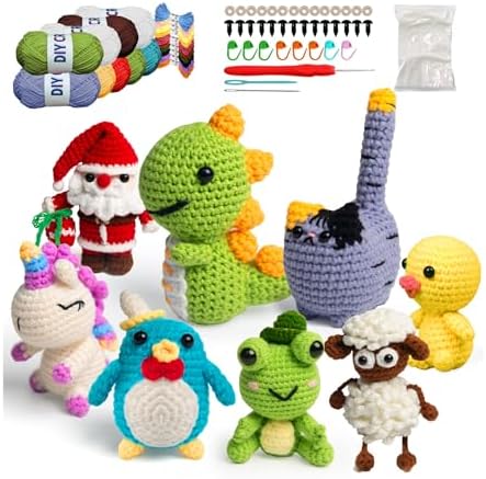 YOKISS 8Pcs Beginner Crochet Starter Kit, Creative Birthday Gifts for Adults & Kids, Popular DIY Patterns, 40% Extra Yarn Crochet Animals Kits with Step-by-Step Video Tutorials by YOKISS
