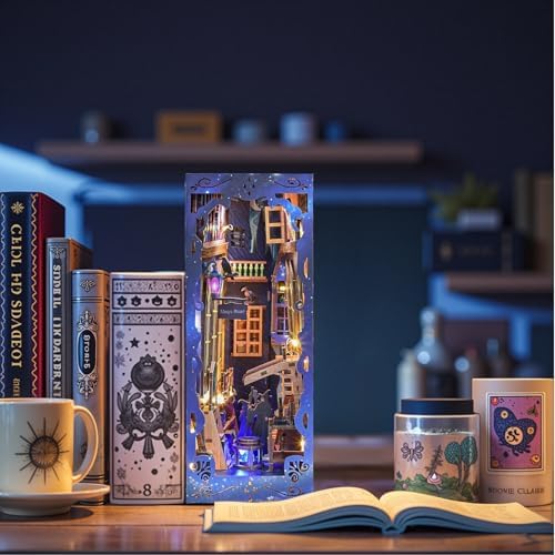 Magic Alley Book Nook Kit - DIY Miniature House Kit for Adults, Teens and Beginners, Magic Miniature Diorama with LED Light, 3D Wooden Puzzle Bookend Bookshelf Insert Decor, Gifts for Fantasy Lovers - Image 4