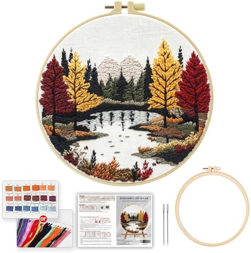 ZuoAnLF Embroidery Kit for Beginners – Complete Hand Embroidery Starter Set with Hoop, Pattern Cloth, Color Threads & Needles, DIY Embroidery Set for Relaxation, Home Décor & Unique Gifts (lakescape) by ZuoAnLF