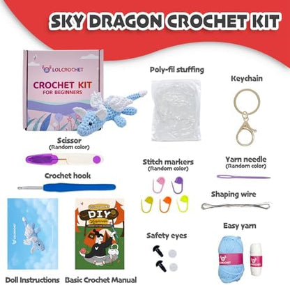 Cute Dragon Crochet Kit for Beginners, Learn to Crochet Starter Set with Step-by-Step Video Tutorial & Crocheting Manual, Easy Yarn Knitting Kit for Adult, Stuffed Animal Doll for Xmas Gift - Image 3