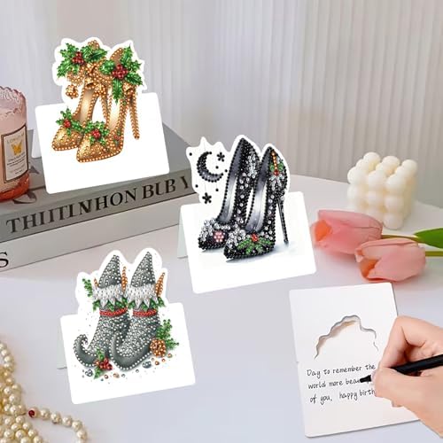 6 Packs High Heels DIY Diamond Art Greeting Cards with Envelopes Special Shaped 3D Fold Rhinestone Painting Card Handmade Gem Dots Art Kit for Beginner Adult Birthday Holiday Blessing Gift - Image 4