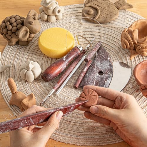 8PCS Stained Wooden Pottery Sculpting Tools, Wood Clay Cleaning Tool Set, Ceramic Modeling Tool for Carving, Molding, Cutting, Trimming, Pottery Wheel, Crafting, Beginners, Adults, Students - Image 4