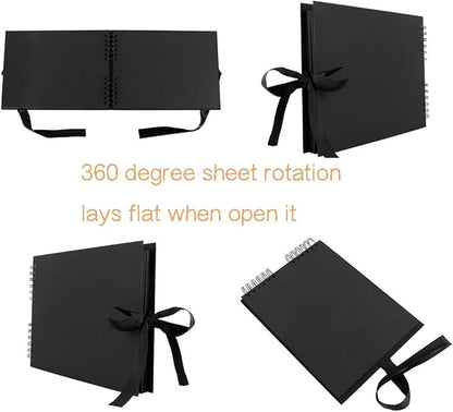 Rocutus Scrapbook Album,11.6 x 8.3 inch Self Adhesive DIY Scrapbooking Kit,80 Pages Black Pages Photo Album,DIY Pages Great for Anniversary, Wedding, Birthday,with Corner Stickers (Black)