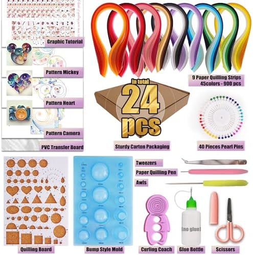 Halandar Paper Quilling Tools Set with 45 Colors 5mm 900pcs Quilling Strips - Image 6