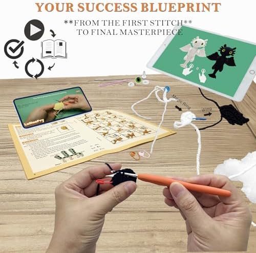 LuNuaFvy Crochet Kit for Beginner Adult/Teen/Kid 9+ - Learn to Crochet Animal Amigurumi Dragon Set with Left/Right-Handed 4hr Video, 3-Format Guides, Gift-Ready Packaging, Soft Yarn & Storage Bag - Image 4