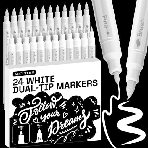 ARTISTRO 24 White Dual-Tip Acrylic Paint Marker Pens for Drawing by ARTISTRO