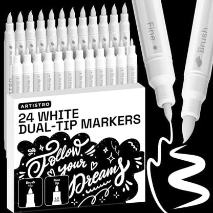 ARTISTRO 24 White Dual-Tip Acrylic Paint Marker Pens for Drawing by ARTISTRO