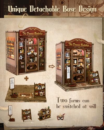 Cutefun Book Nook Kit - DIY Miniature Dollhouse Booknook Kit for Adults and Teens, 3D Wooden Puzzle Bookshelf Insert Decor with LED Light, Gifts for Family and Friends (The Drama Bookshop) - Image 5