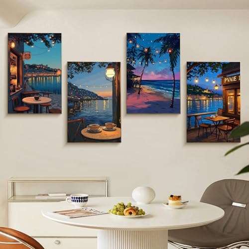 4 Pack Framed Paint by Numbers Kit for Adults Coffee with Wooden Easel - Image 2