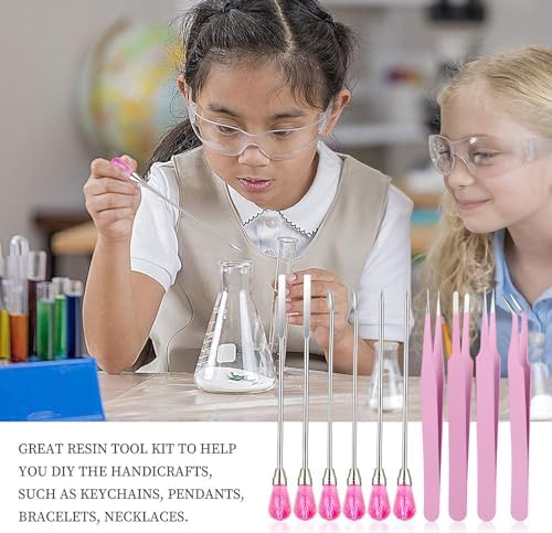 11 Pcs Silicone Resin Mold Tools Set Stirring Needle Spoon Tool Tweezers Precision Kit, Anti-Static Electronics Tweezers Set for Resin Art Crafts,Jewelry Making,DIY Epoxy Casting Molds-Rose Red & Pink - Image 5