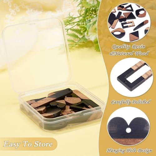 FASHEWELRY 20Pcs Resin Wooden Pendants 10 Styles Rectangle Teardrop Rhombus Flat Round Geometry Vintage Resin Wood Statement for Jewelry Making - Image 5
