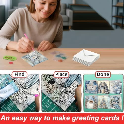 LSQFS Diamond Art Kits for Adults, 6Pcs Xmas Diamond Cards with Envelopes - Image 4