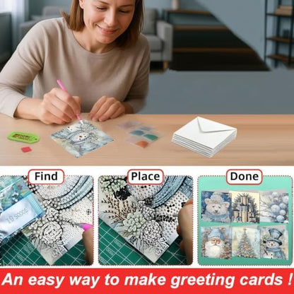 LSQFS Diamond Art Kits for Adults, 6Pcs Xmas Diamond Cards with Envelopes - Image 4
