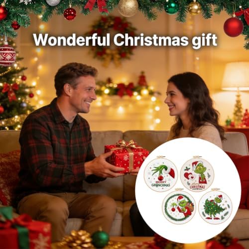 BBLYBD Christmas Embroidery Kit, 4 Set Embroidery Starter Kit, Cross Stitch Kits with Pre-Printed Embroidery Fabric, Hoops, Step-by-Step Instructions, Color Threads & Needles (Christmas02-4 Set) - Image 5