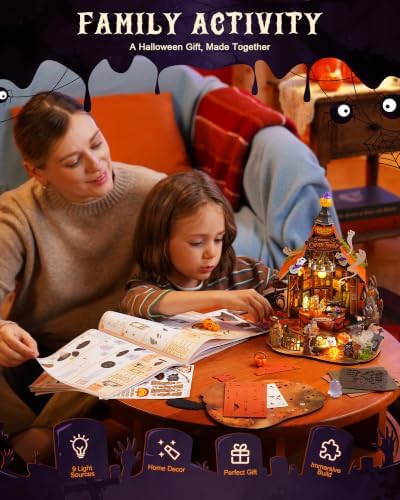Rolife Halloween Haunted Candy House DIY Miniature House Kits with 9 LED Lights, Beginner-Friendly Tiny House Model Building Kits, Spooky Halloween Tabletop Decor, DIY Creative Hobby Gifts for Teens - Image 5