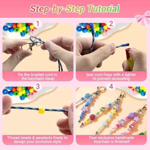 854PCS Beaded Keychain Making Kit with Gift Bags for Girls, Y2K Preppy Bag Charm & Phone Lanyard Craft Supplies, Friendship Bracelet Jewelry Kit with Letter, Pearl, Rhinestone & Gold Spacer Beads - Image 3