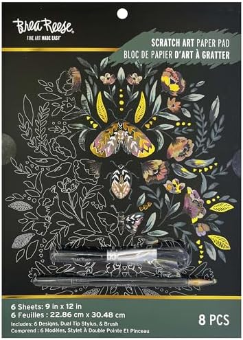 Brea Reese 6pc Scratch Art Paper Pad - Fall Florals Metallic Craft Kit by BreaReese