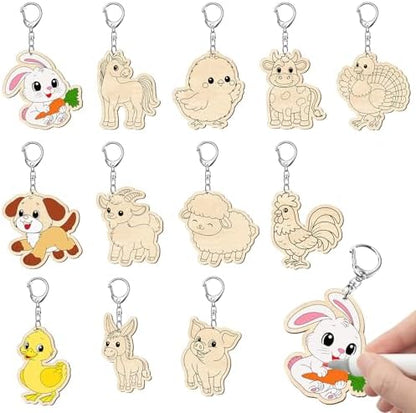 Trnayi 36 Pcs Farm Animal Unfinished Wood Keychain DIY Craft by Trnayi