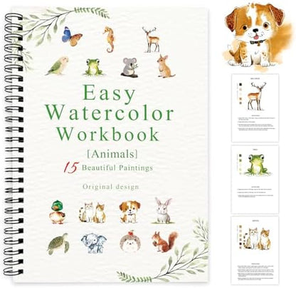 Watercolor Workbooks Animals, 15 Beautiful Paintings for Water Color Book Adult, Watercolor Coloring Book for Beginners, Watercolor Workbook for Adults Teens (Without Palette, Animals) by Terself