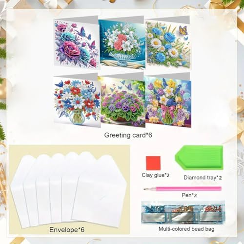 jinglinhh 6pcs Flowers Daisy Lily Daffodils Diamond Art Painting Greeting Cards with Envelopes, DIY Card Making Kits for Adults, Diamond Art Postcards Christmas Cards Craft Gifts - Image 3