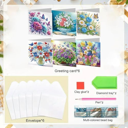 jinglinhh 6pcs Flowers Daisy Lily Daffodils Diamond Art Painting Greeting Cards with Envelopes, DIY Card Making Kits for Adults, Diamond Art Postcards Christmas Cards Craft Gifts - Image 3