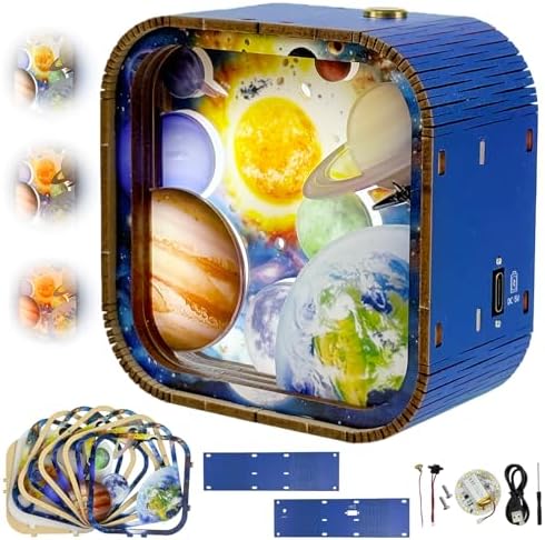 3D Wooden Puzzle Night Light DIY LED Wooden Lamp Kit for Adults Desk Decor Relaxing Art Project Table Ornament and Unique Gift (Solar System) by Unknown