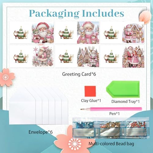 MVVMTOP 6pcs Christmas Diamond Painting Greeting Card with envelopes, DIY Santa Claus Diamond Art Greeting Card for Blessing and Wish Special Shaped Arts Crafts for Birthday Thanksgiving Day - Image 3