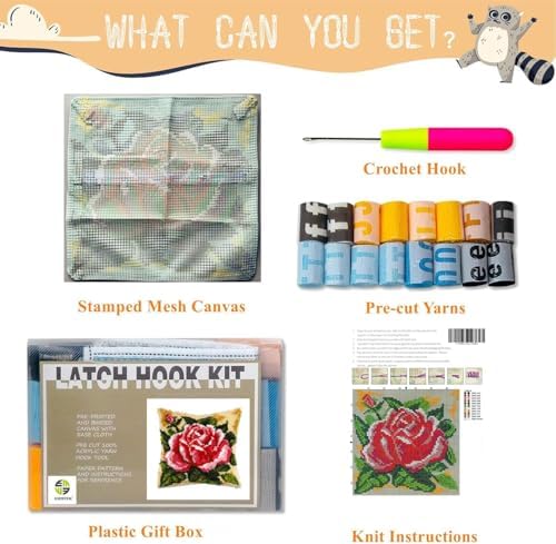 Red Rose Latch Hook Kits for Adults Beginners, Pre-Printed 17“ X 17" - Image 2