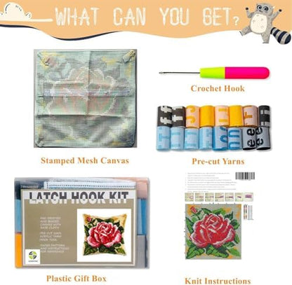 Red Rose Latch Hook Kits for Adults Beginners, Pre-Printed 17“ X 17" - Image 2