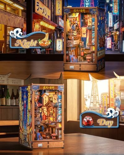 CUTEBEE Book Nook Kit for Adult, Japanese Foldable DIY Miniature House Kit, LED Booknook, Decorative Home Décor, Model Building Craft Gifts for Family Friends (Tsutenkaku Ichiban Street) - Image 5