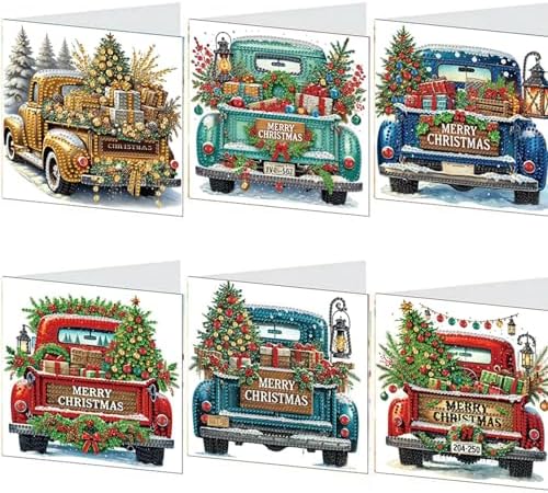 jinglinhh 6pcs Christmas Tree Gifts Truck Car Diamond Art Painting Greeting Cards with Envelopes, DIY Card Making Kits for Adults, Diamond Art Postcards Christmas Cards Craft Gifts by Unknown