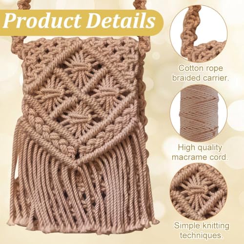 INFUNLY DIY Macrame Bag Kit for Adults Beginners Bohemian Macrame Cord Shoulder Bag Set with Tassel Hmade Knotting Satchel Bag Kit with Instruction DIY Macrame Bag Kit for Women Holiday Beach Decor - Image 3