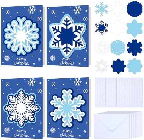 Dispowreath 24 Pcs DIY Christmas Card Making Kits with Envelopes DIY Christmas Craft Make Your Own Snowflakes Greeting Card Making Supplies for Holiday Xmas Party Decoration Favor by Dispowreath